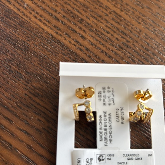 NWTKate Spade Dazzle Double Huggies Earrings Gold Cubic Zirconia - Picture 4 of 4